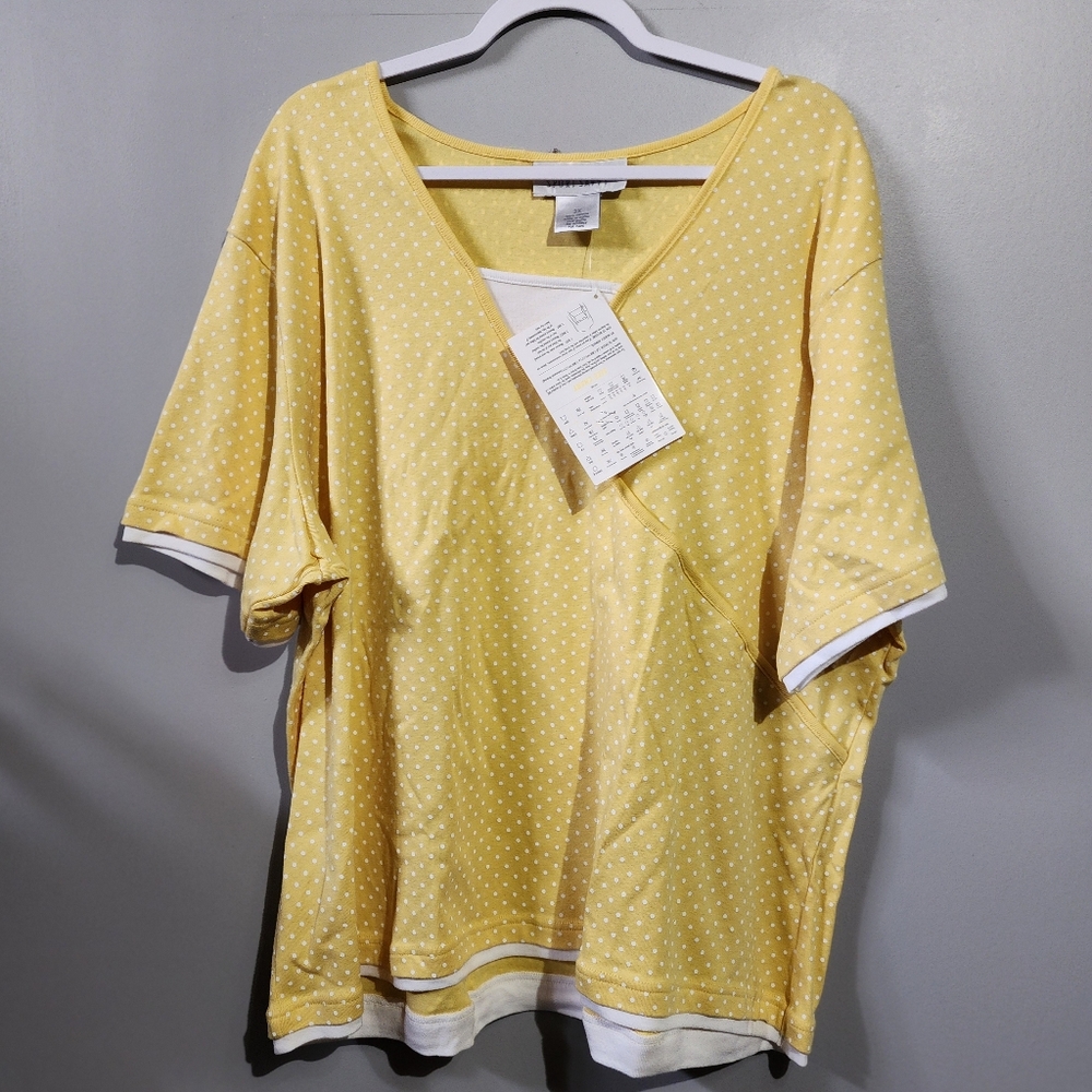 NWT Sport Savvy By QVC, Yellow Polka Dot Women's Top, 3x